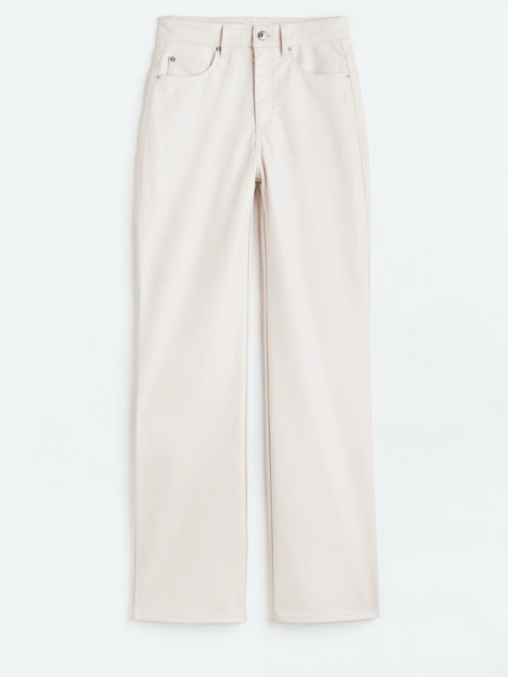 Faux Leather Straight-Leg Pants in Light Cream